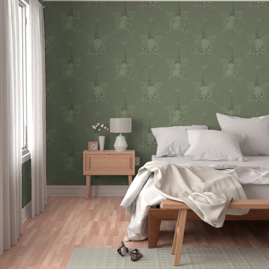 Woodland Oak Tree Green Wallpaper