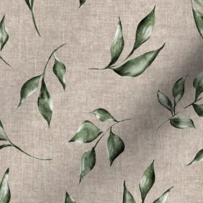 (Large) Watercolor Greenery Botanical Sprig Leaves - Neutral Taupe