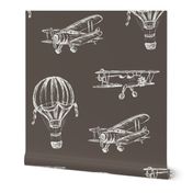 Vintage Airplanes for Baby & Kids Room or Nursery in Brown & White