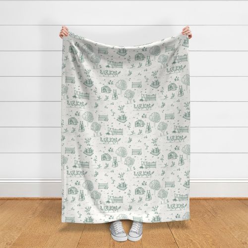 Large Modern gardening toile - white & green