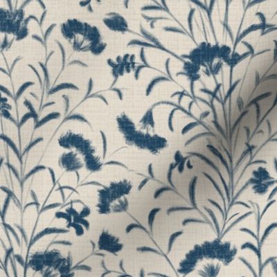 Enchanted Vintage Garden Navy Blue Clay Greige New Farmhouse Cottagecore Sm