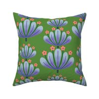 Purple and Salmon Flowers - Bold Half Drop Floral Pattern - 12-inch repeat