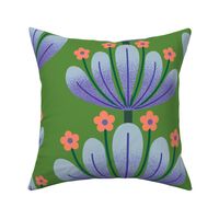 Purple and Salmon Flowers - Bold Half Drop Floral Pattern - 24-inch repeat