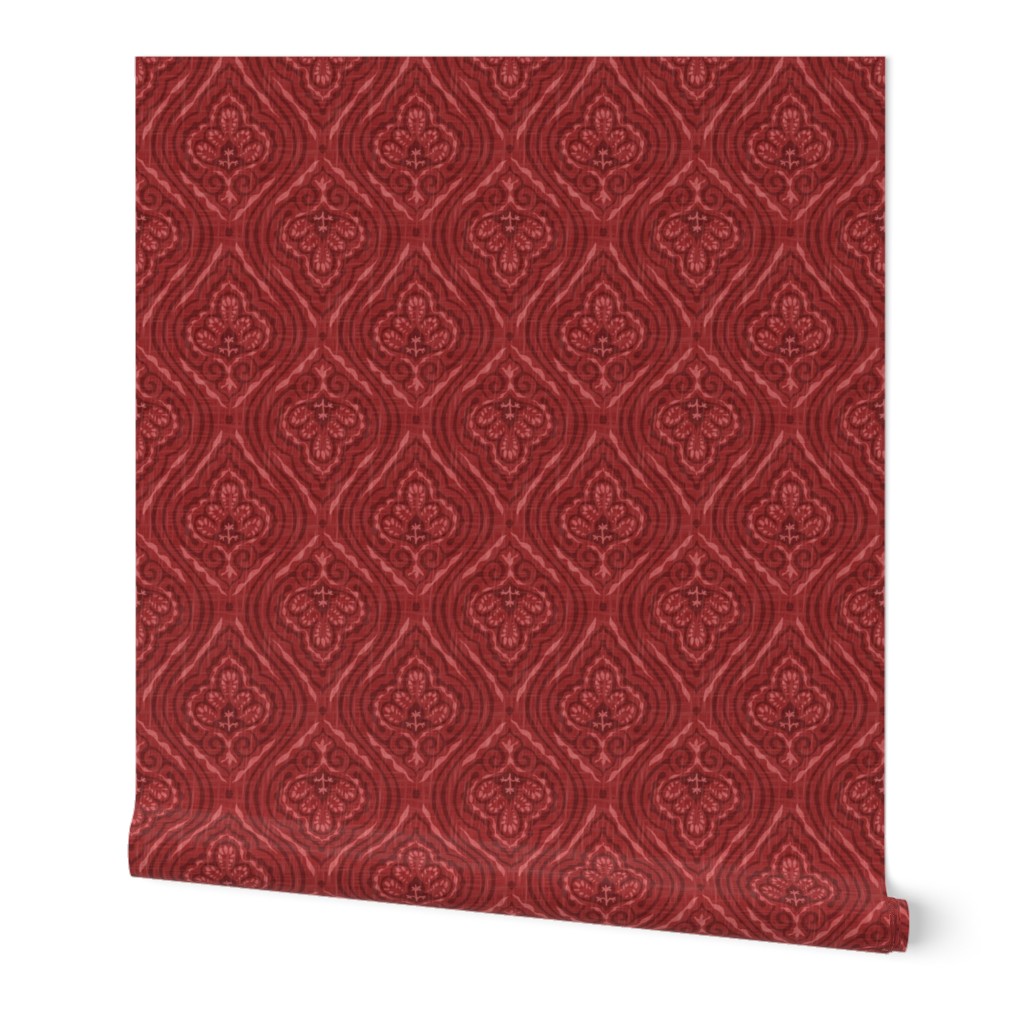 Luxe Tropical Batik Abstract w Grasscloth Texture - Ruby Red (Med)