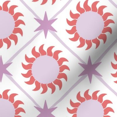 Sun And Stars Geometric - Red And Lavender