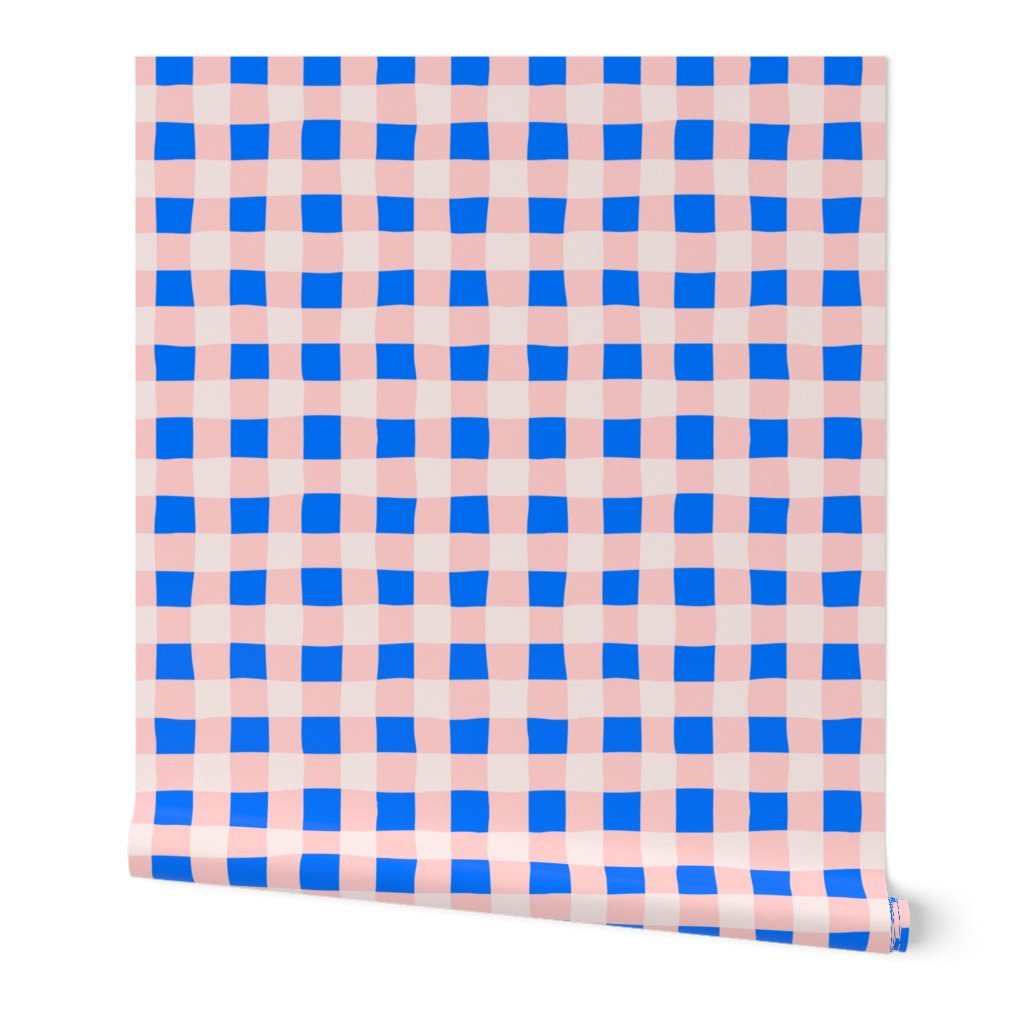 Checkered Wavy Gingham Checkered Egg Blush PInk Blue