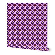 Ditsy Scale Purple Retro Daisy Flowers And Pink