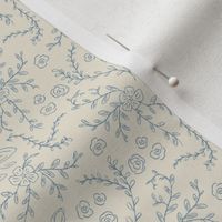 Blue Cottage Farmhouse Bunny Rabbit Botanic Wallpaper On Cream Beige