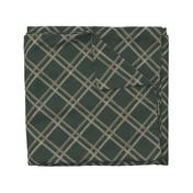 Dark forest green and beige moody rustic farmhouse diagonal check