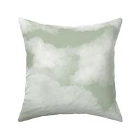 PAINTERLY WATERCOLOUR ZEN CLOUDS IN TONAL SOFT SAGE GREENS AND WHITE