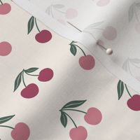 Cute earth tone muted warm red dusky pink cherries on cream S