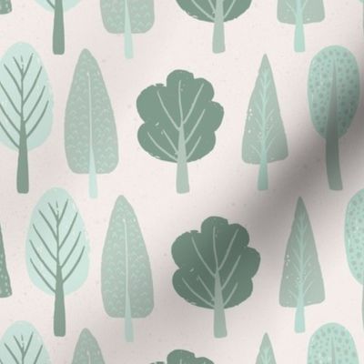 Minimalist Trees in Soft Green Enchanted Woodland for Nursery Walls 6"