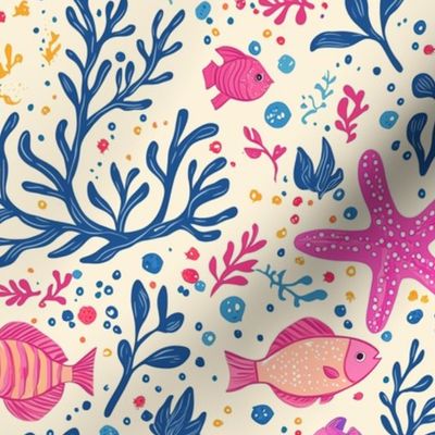 Colorful Sea Life Pattern with Fish and Coral