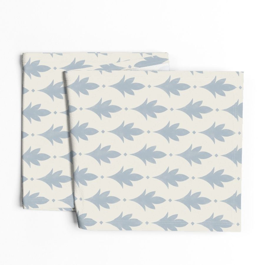 (lg) Block Print Leaf Scallop - Blue and White - Modern Farmhouse Abstract