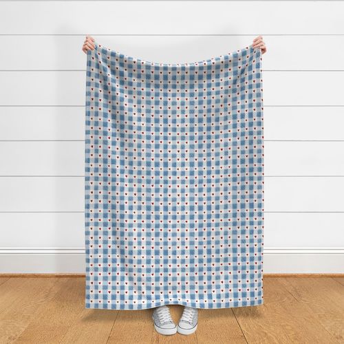 grandmillenial gingham plaid classic blue red heart kids room checker large