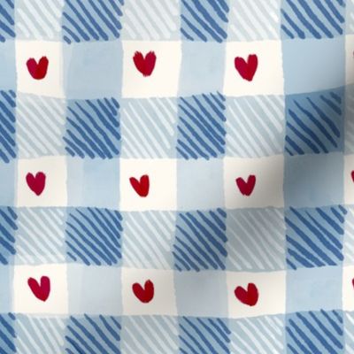 grandmillenial gingham plaid classic blue red heart kids room checker large