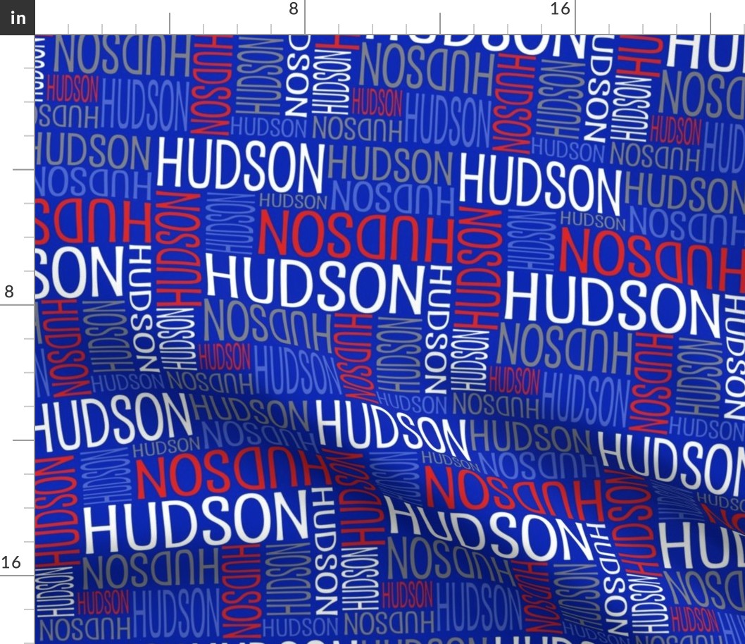 Personalised Name Fabric - Red Blue Grey