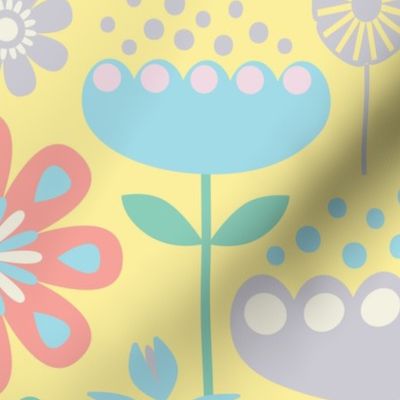 BUTTERFLY GARDEN Retro Scandi Mid-Century Modern Floral Yellow LARGE