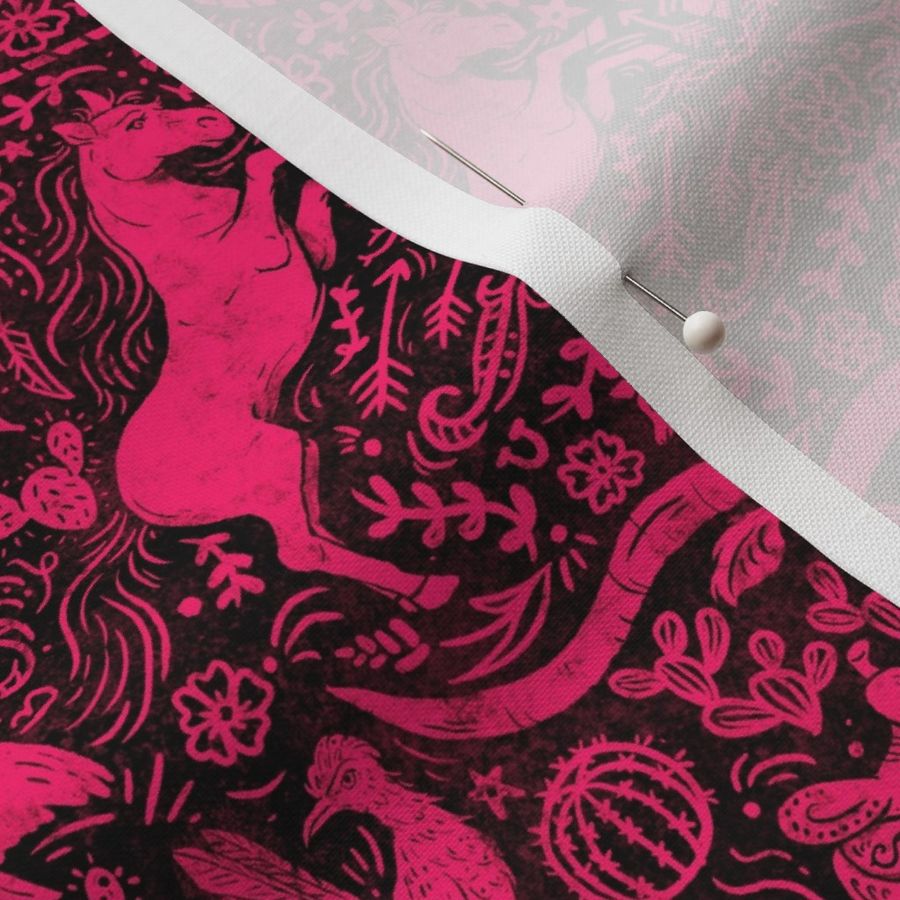 (S) Cowpoke Damask - Neon Pink & Black - Western Americana Horses