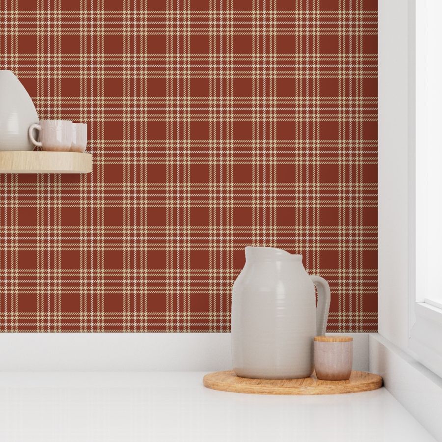 rustic heritage western minimal tartan plaid-wine red brown-cream