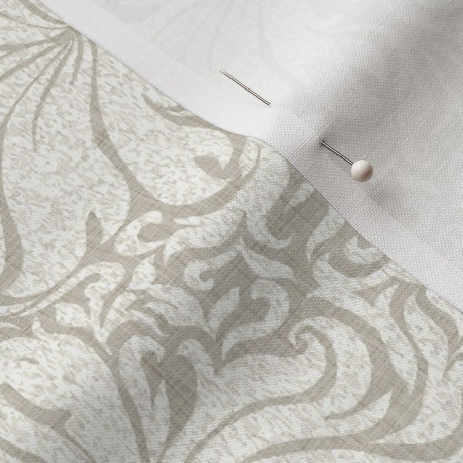 Erika Textured Damask Taupe White Monochrome Small Scale