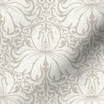 Erika Textured Damask Taupe White Monochrome Small Scale