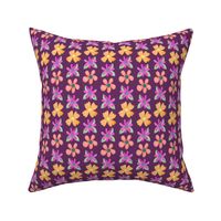 Retro Flowers on Purple Small Scale