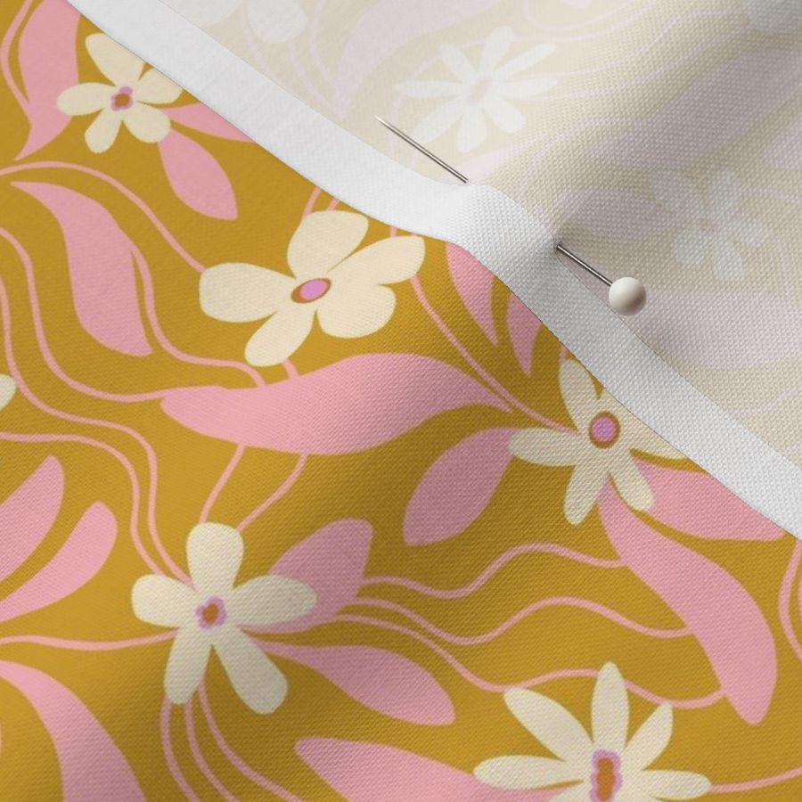 Modern flowers and lines in mustard and pink - Medium