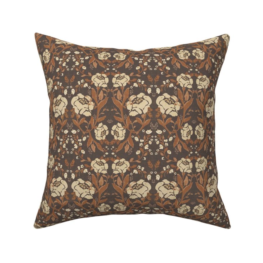 Small Painterly Peony Symmetrical Floral - Warm Brown - Beige - 6"