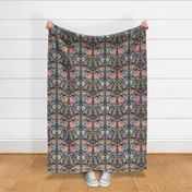 Large Painterly Peony Symmetrical Floral - Dark Feminine -Charcoal Grey- 12