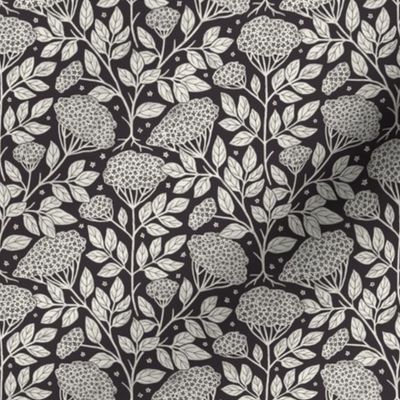 (sm) Vintage Block Print Elderflowers - Jet Black - Farmhouse Botanical