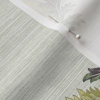 Thistle Dew Lindsey Damask Med. Gold on Avocado/White Linen Grrasscloth