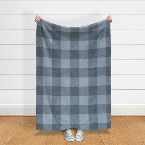 Faded Jumbo Gingham Check Plaid - Indigo Blue - 6 inch squares