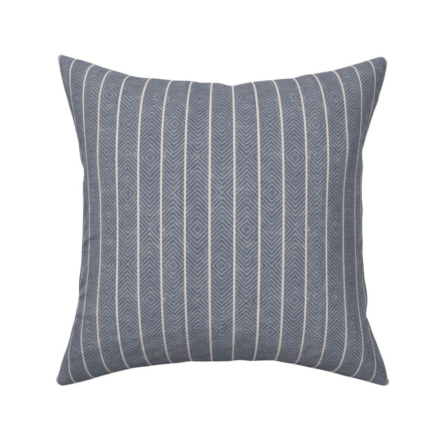 Small Chevron Block Printed Stripe in dark blue on pale grey