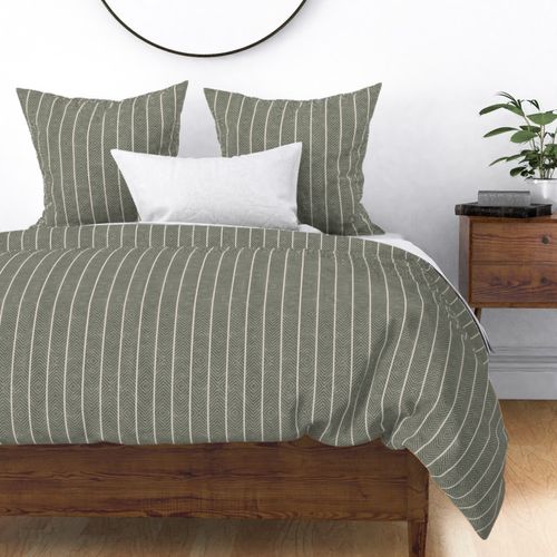 Medium Chevron Block Printed Stripe in darkest green on pale grey