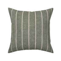 Medium Chevron Block Printed Stripe in darkest green on pale grey