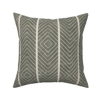 Large Chevron Block Printed Stripe in darkest green on pale grey