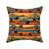 9'' Wild West Cowboy Riders in the Desert Pixel Art Pattern / Retro Style