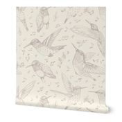 Birdsong - Flying Birds and Musical Notes - Silver Cloud on Natural BG