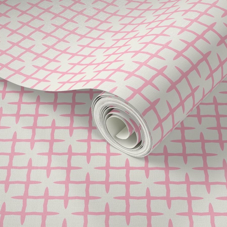 Pattern BC 0095 N- Geometric Bubblegum Pink and White Windowpane Grid Plaid