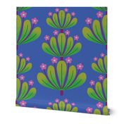 Green and Pink Flowers - Bold Half Drop Floral Pattern - 24-inch repeat