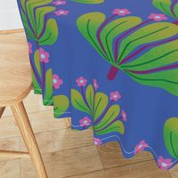 Green and Pink Flowers - Bold Half Drop Floral Pattern - 24-inch repeat