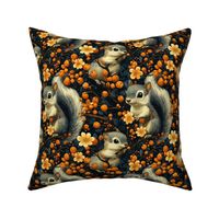 kawaii anime squirrel in a harvest gold brown nut botanical