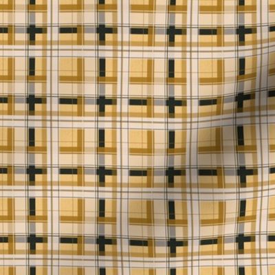 (2x2') Preppy Bohemian Textured Plaid - gold yellow - brown - black - beige