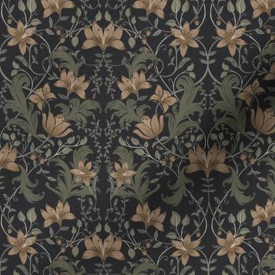 Small Wood Lily Ornamental Arts And Crafts - Navy Blue And Taupe - 6"