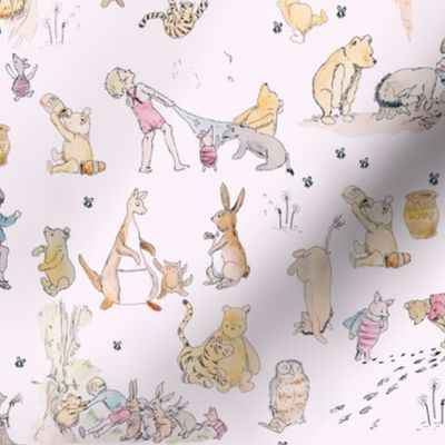 Medium Winnie The Pooh Animals On Baby Pink Watercolor Kids