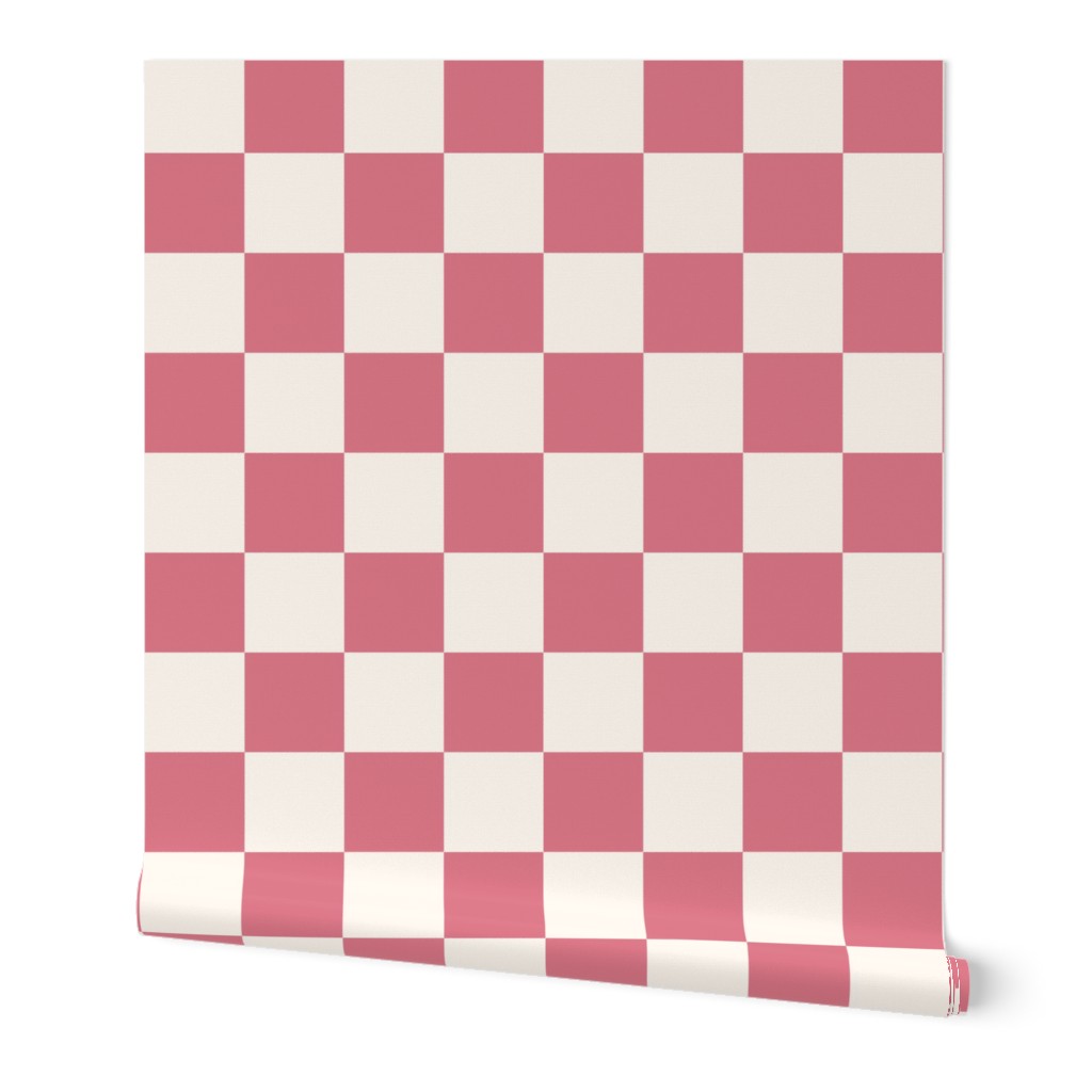 Creamy white and rose pink retro 90's checkerboard check