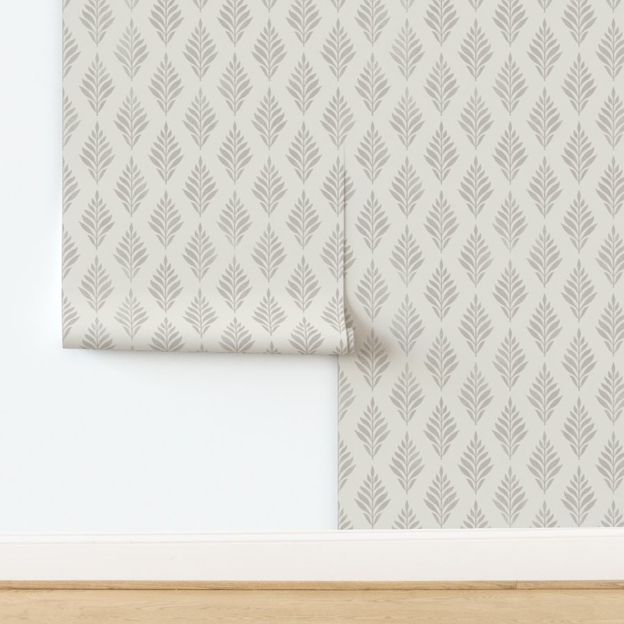 (lg) Block Print Fern Diamonds - Ivory & French Gray - Rustic Farmhouse