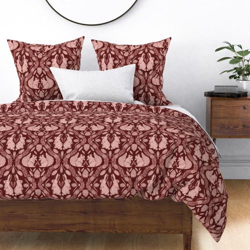 Woodland damask - burgundy - 12 inches