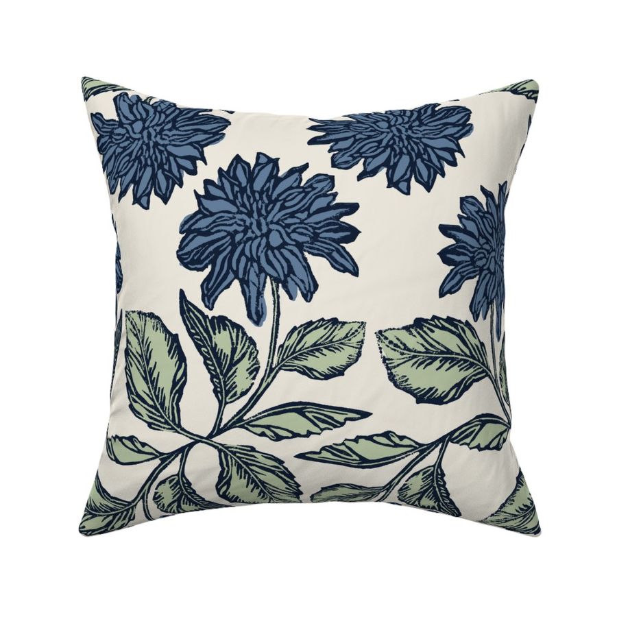 Bathsheba Everdene Block Print Dahlias Off White Sky Blue